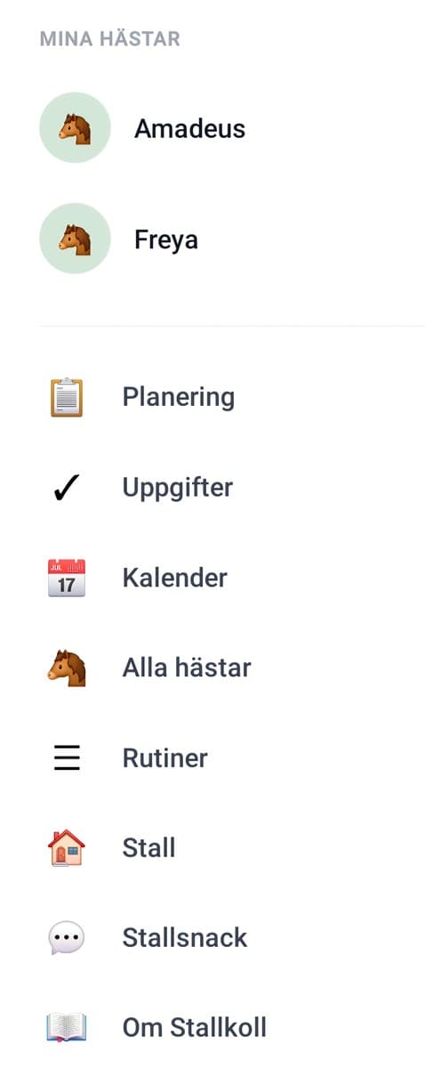 Menyn i VEGA Stallkoll